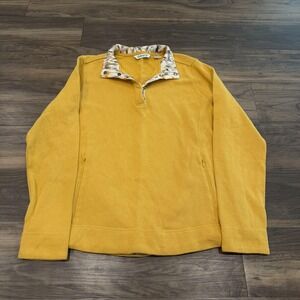Orvis Sweater Womens Medium Yellow Cotton Quarter Snap Collar Pullover Pockets